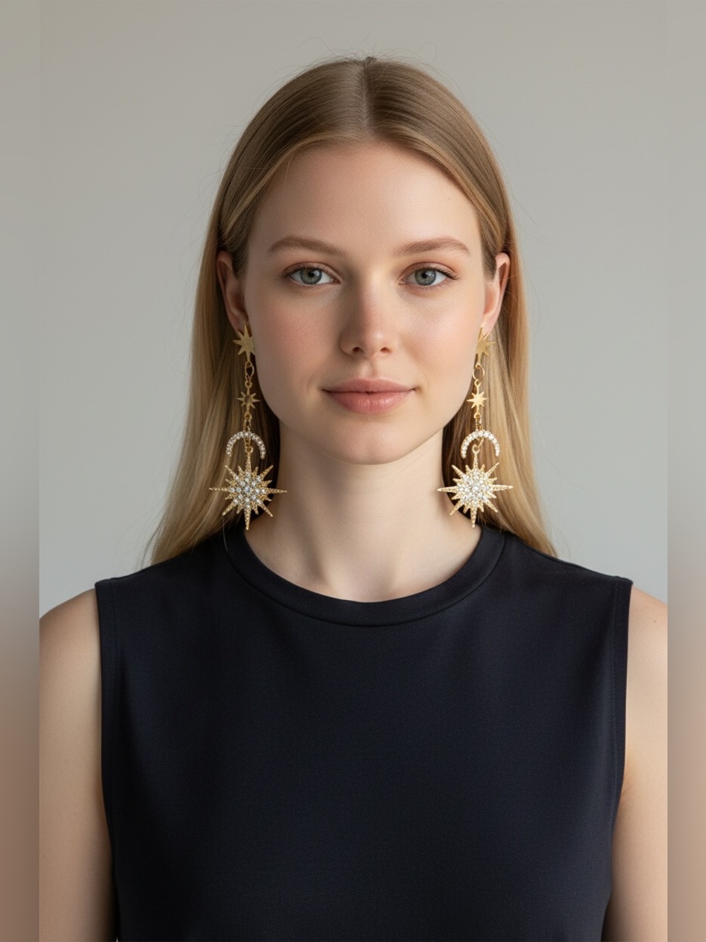 Celestial Star Drop Earrings in Gold